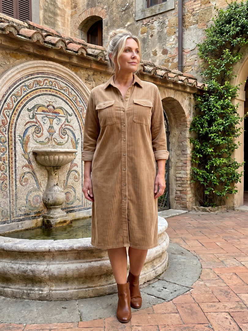 Annabel | Vestido Midi Acanalado con Botonadura