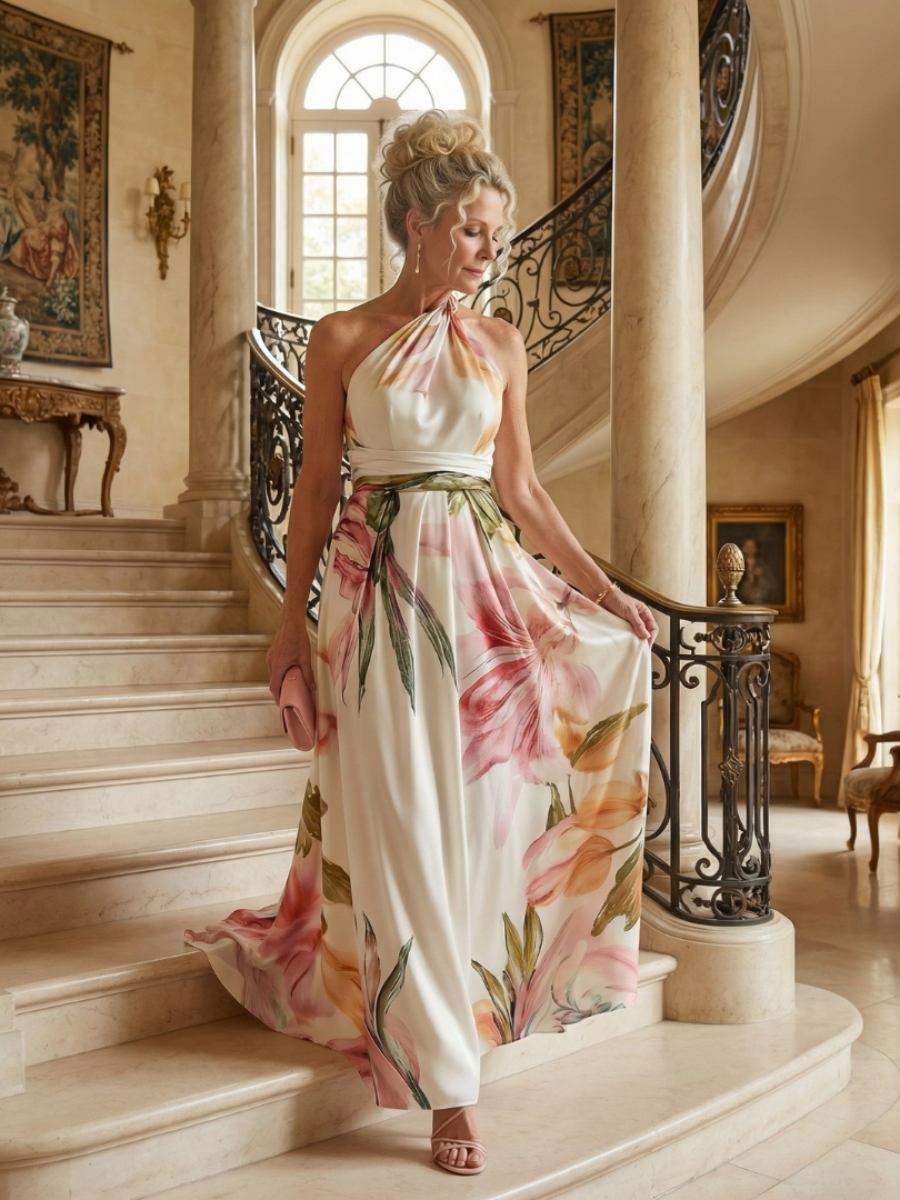 Camellia | Vestido Maxi Floral con Cuello Halter