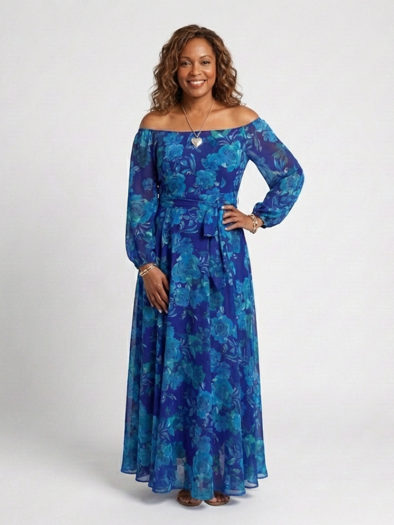 Pauline | Vestido Maxi Floral con Hombros Descubiertos