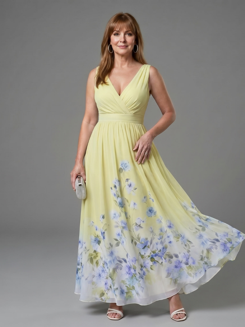 Bethany | Vestido Maxi Sin Mangas con Bajo Floral