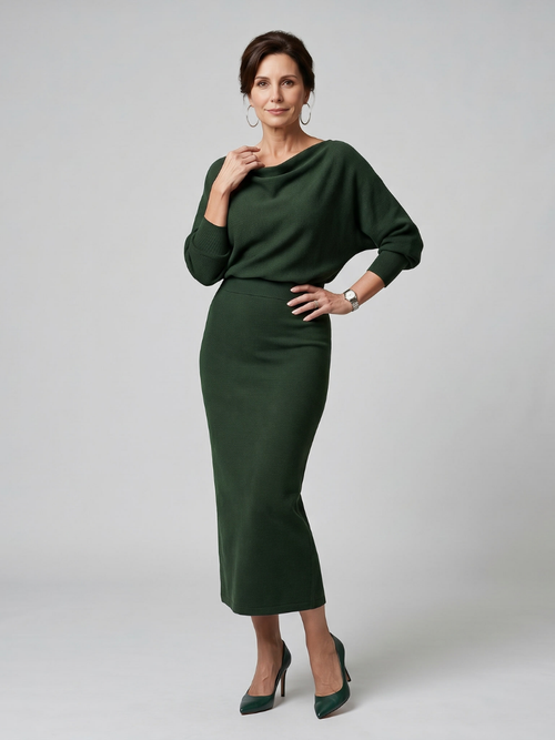 Adrienne | Vestido Midi Entallado con Escote Drapeado