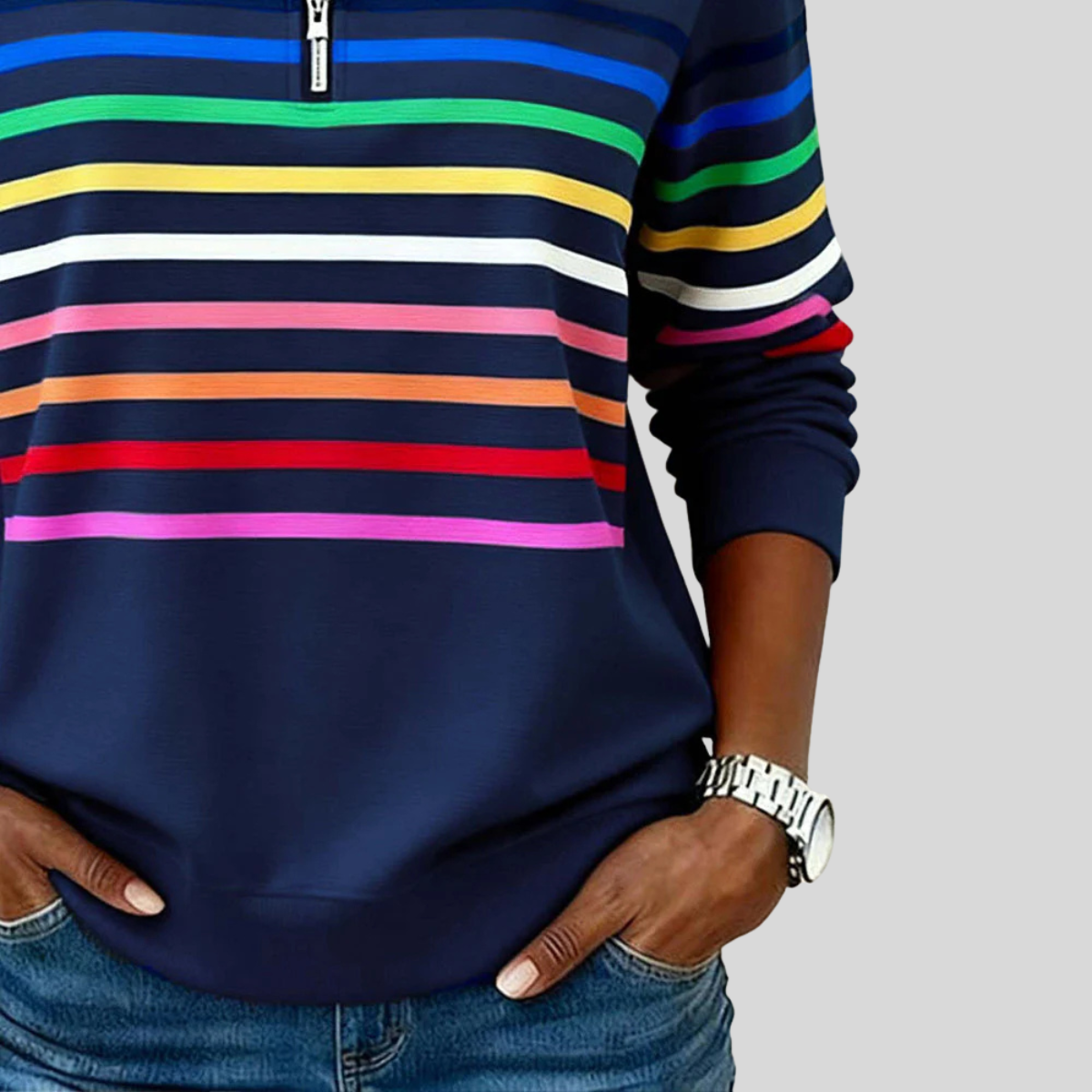 Prismette™ | Sudadera de Rayas de Colores con Media Cremallera