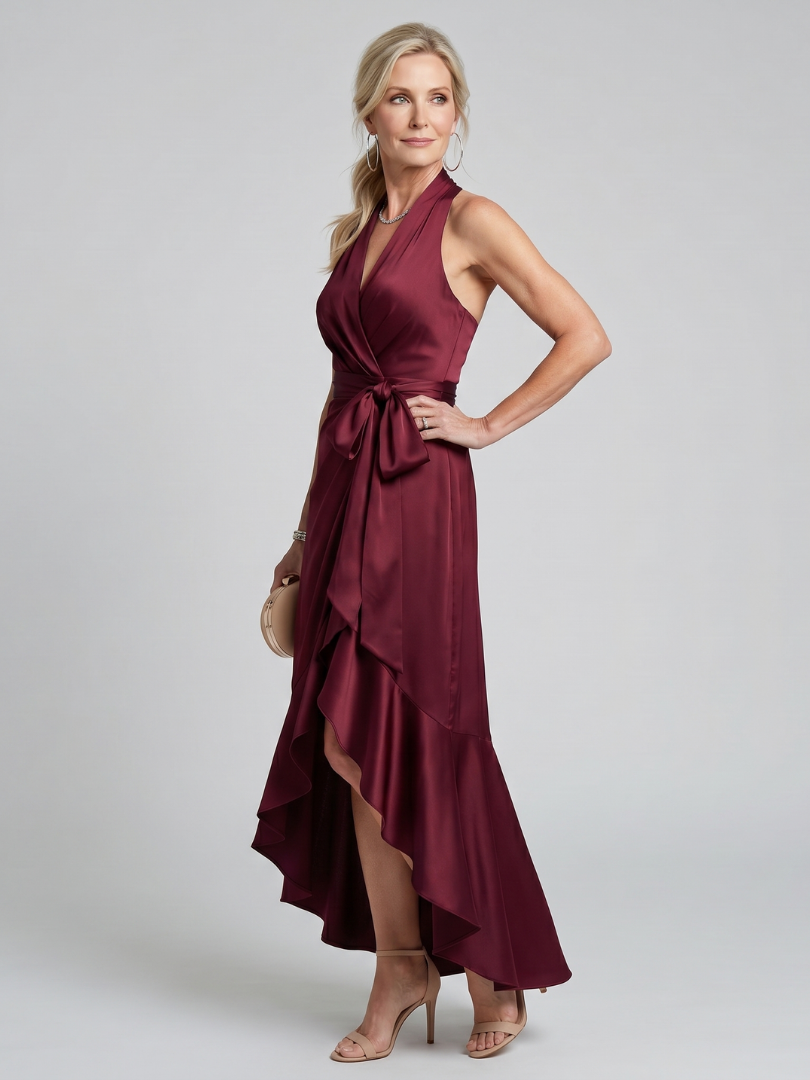 Gloria | Vestido de Noche Fluido Halter Cruzado