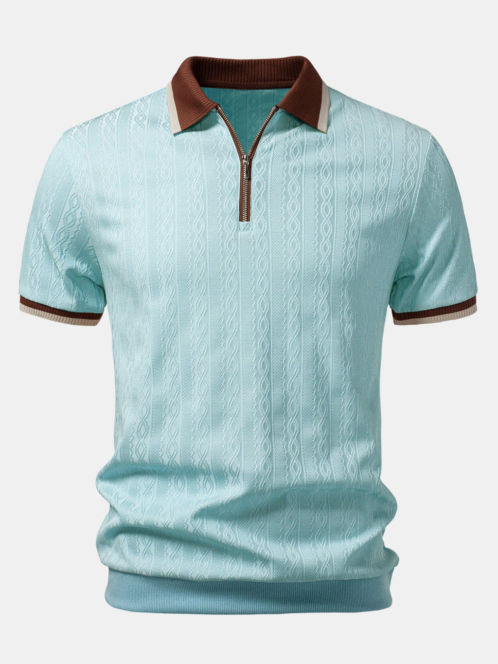Polo de punto con cremallera texturizada y ribetes en contraste, y pantalones de corte recto con cintura elástica