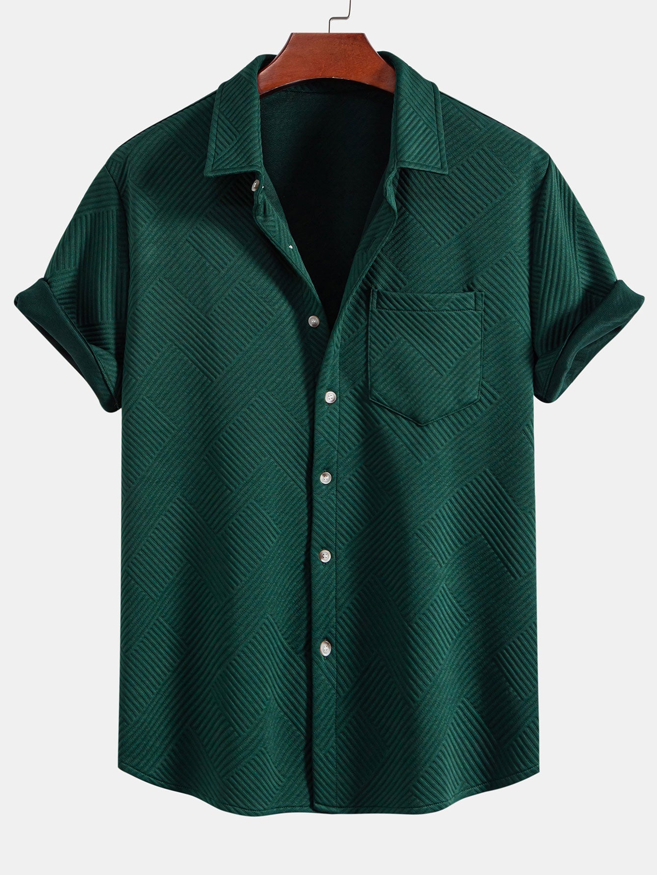 Camisa de jacquard a rayas con botones y pantalones cortos