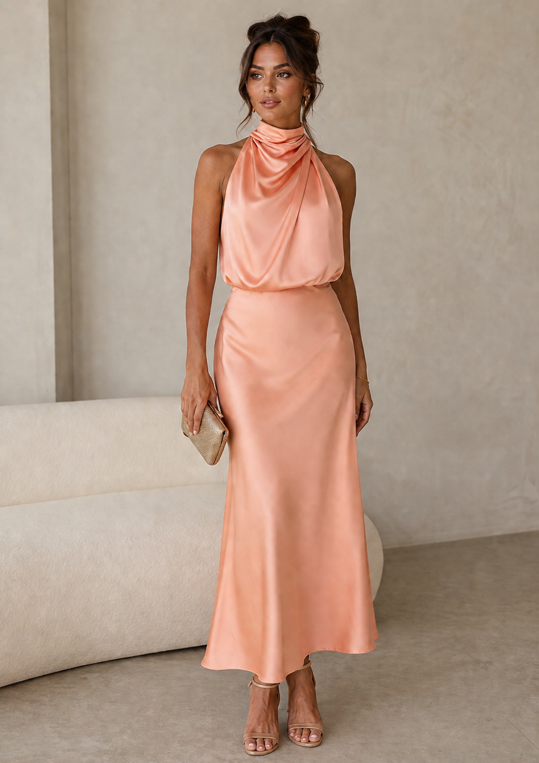 Amelia | Vestido Maxi Halter Drapeado