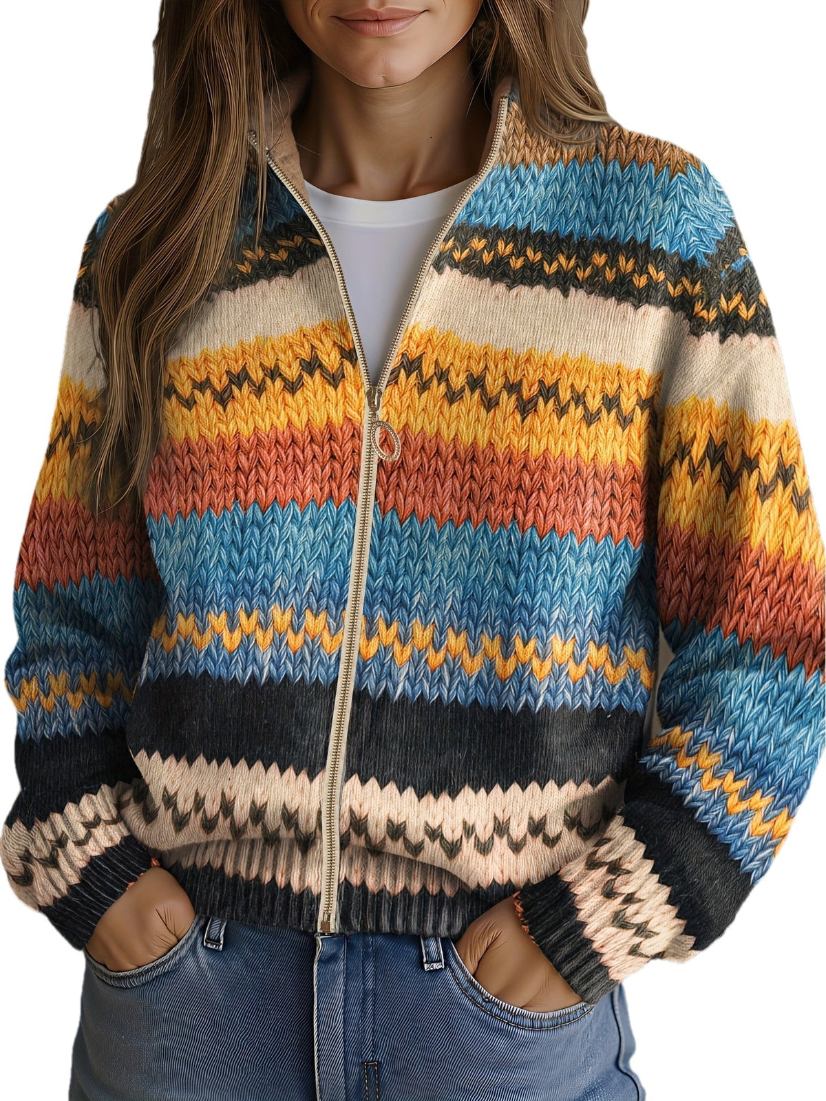 Yseult™ | Rebeca de Punto con Rayas en Zigzag Multicolor