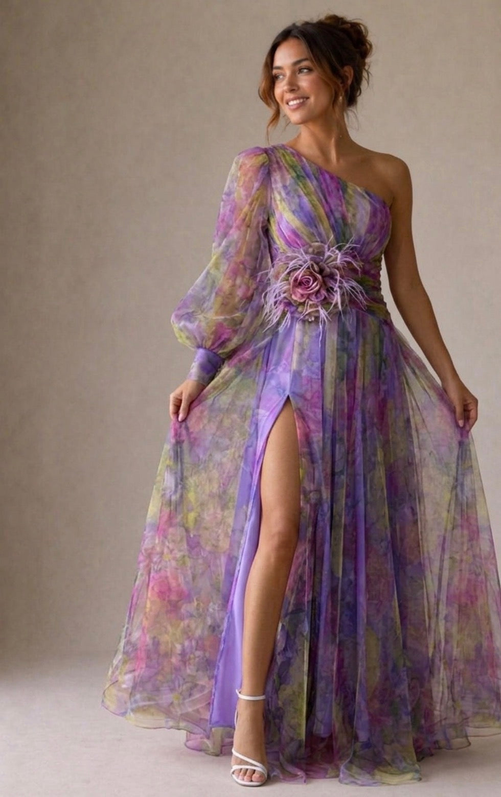 Winona | Vestido de Noche Floral de un Hombro