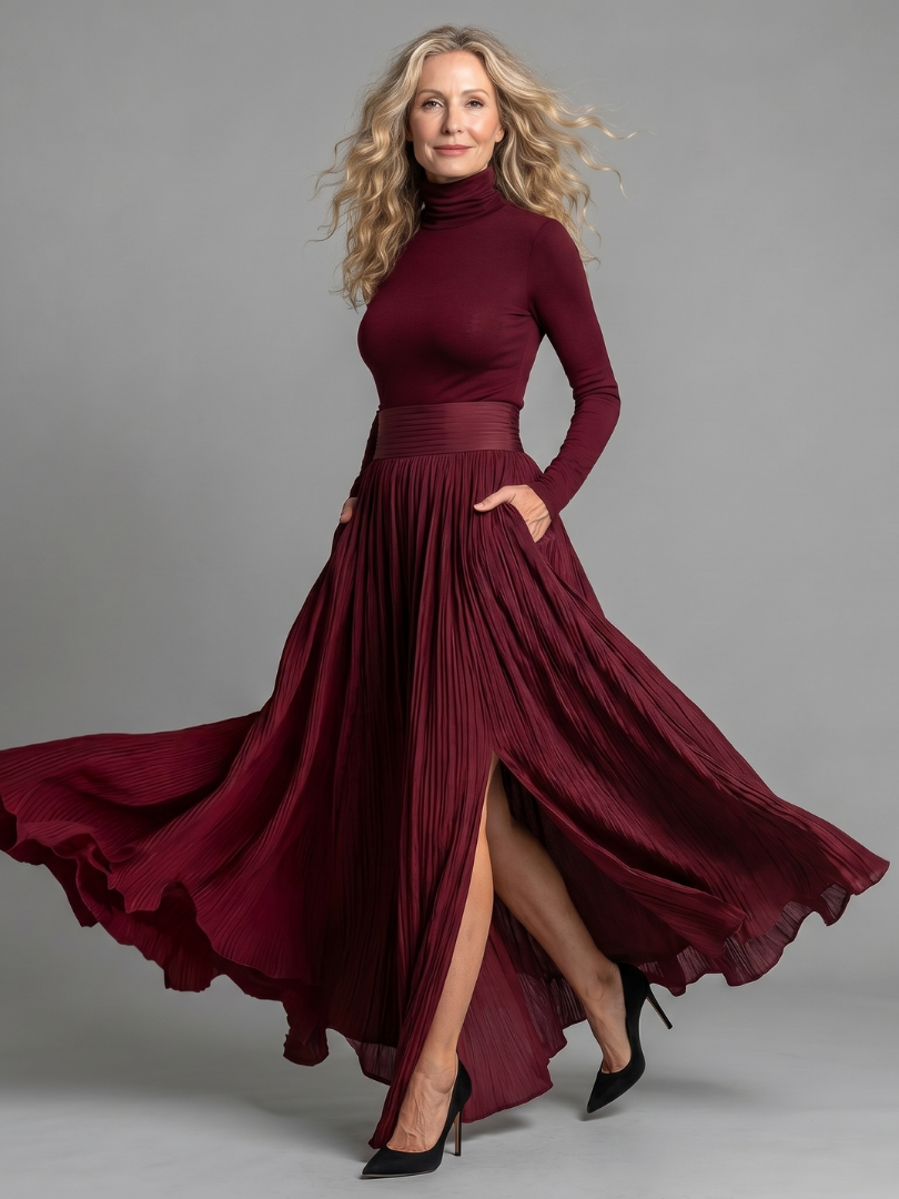Edith | Vestido Midi Fluido de Cuello Alto