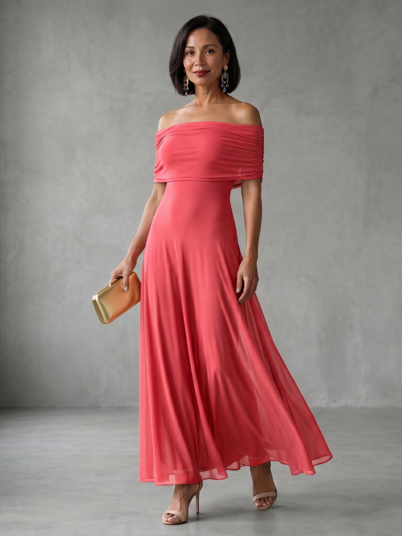 Brenna | Vestido de Noche Drapeado con Hombros Descubiertos