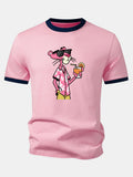 Vacation Pink Panther Print Contrast Ringer T-Shirt