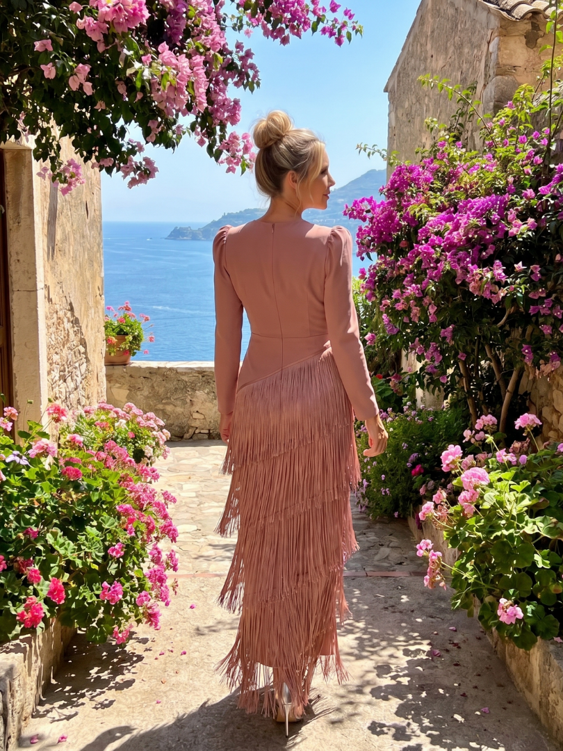 Elisabeth | Vestido Midi con Manga Larga y Flecos