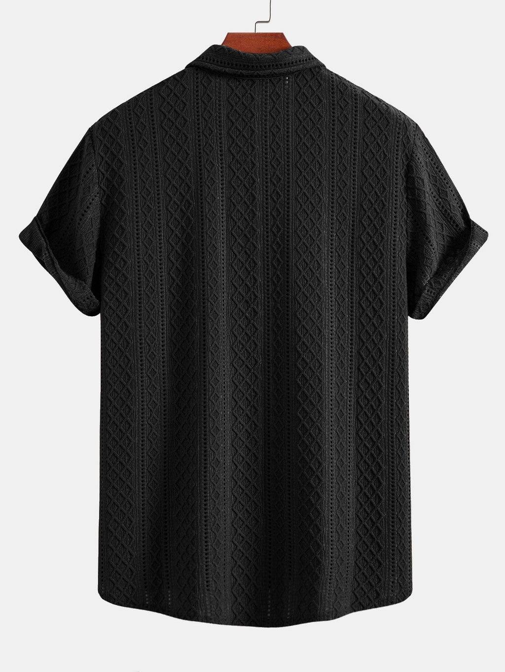 Camisa abotonada con estampado jacquard de rombos geométricos y pantalones cortos de 5" con cordón y textura arrugada