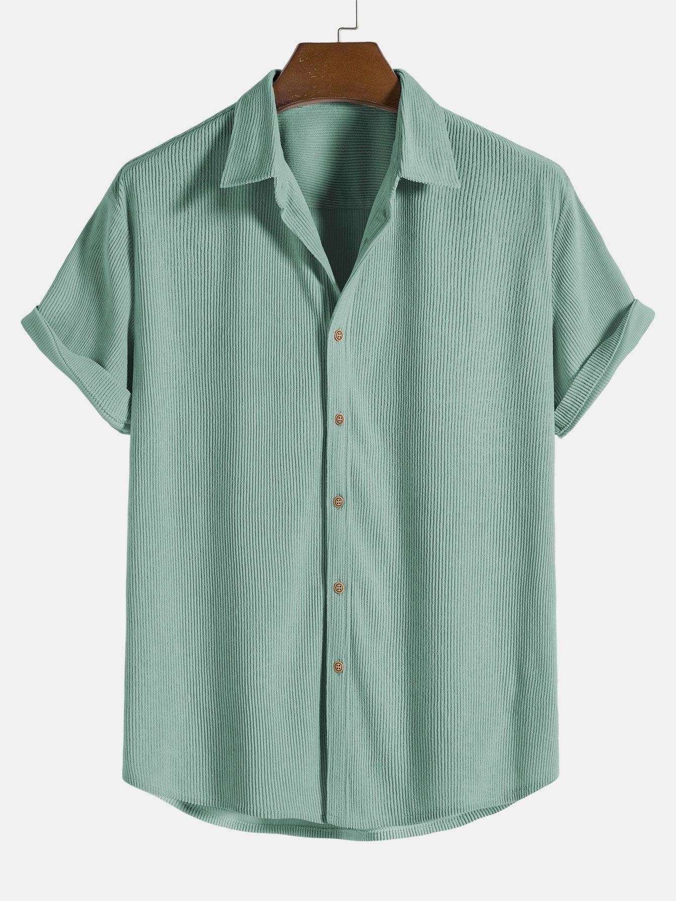 Camisa de pana de manga corta con botones y pantalones de pana de corte recto