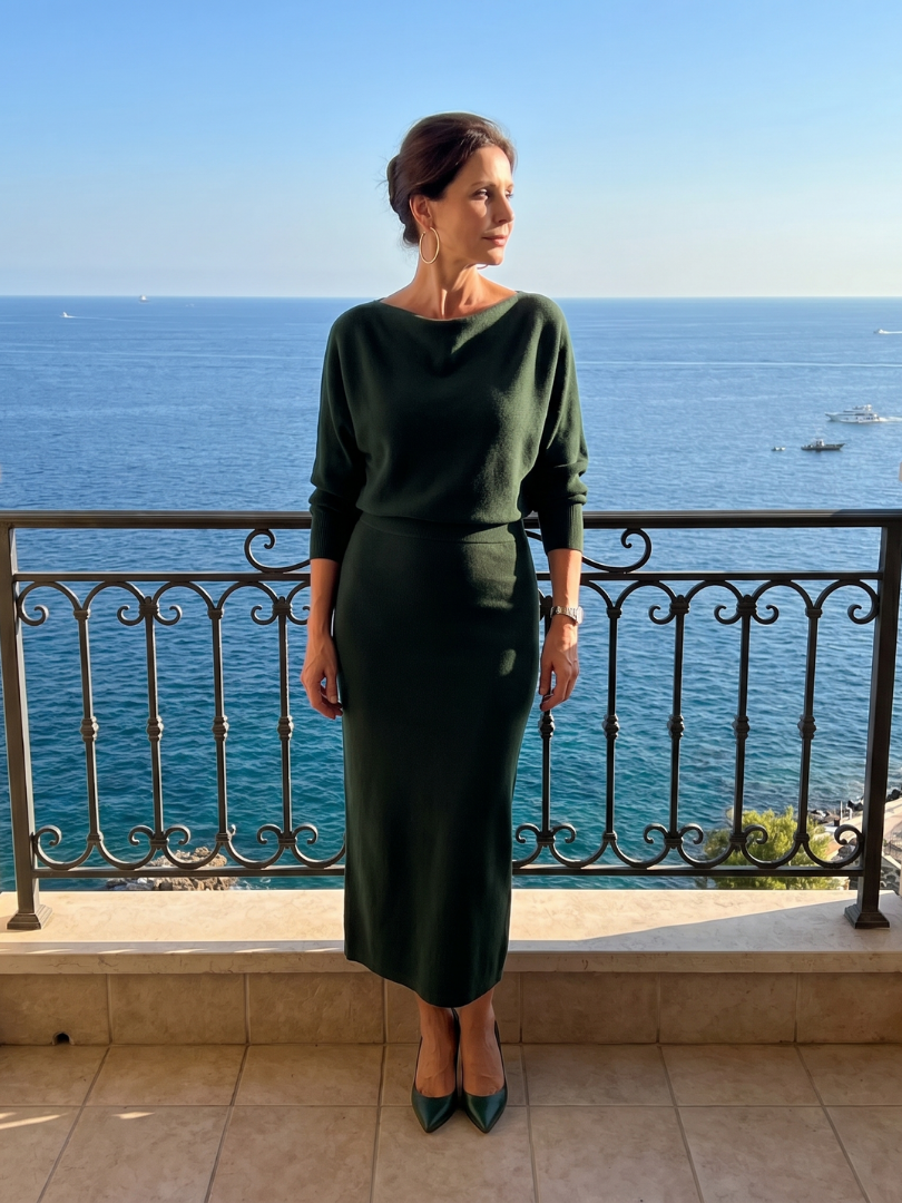 Adrienne | Vestido Midi Entallado con Escote Drapeado