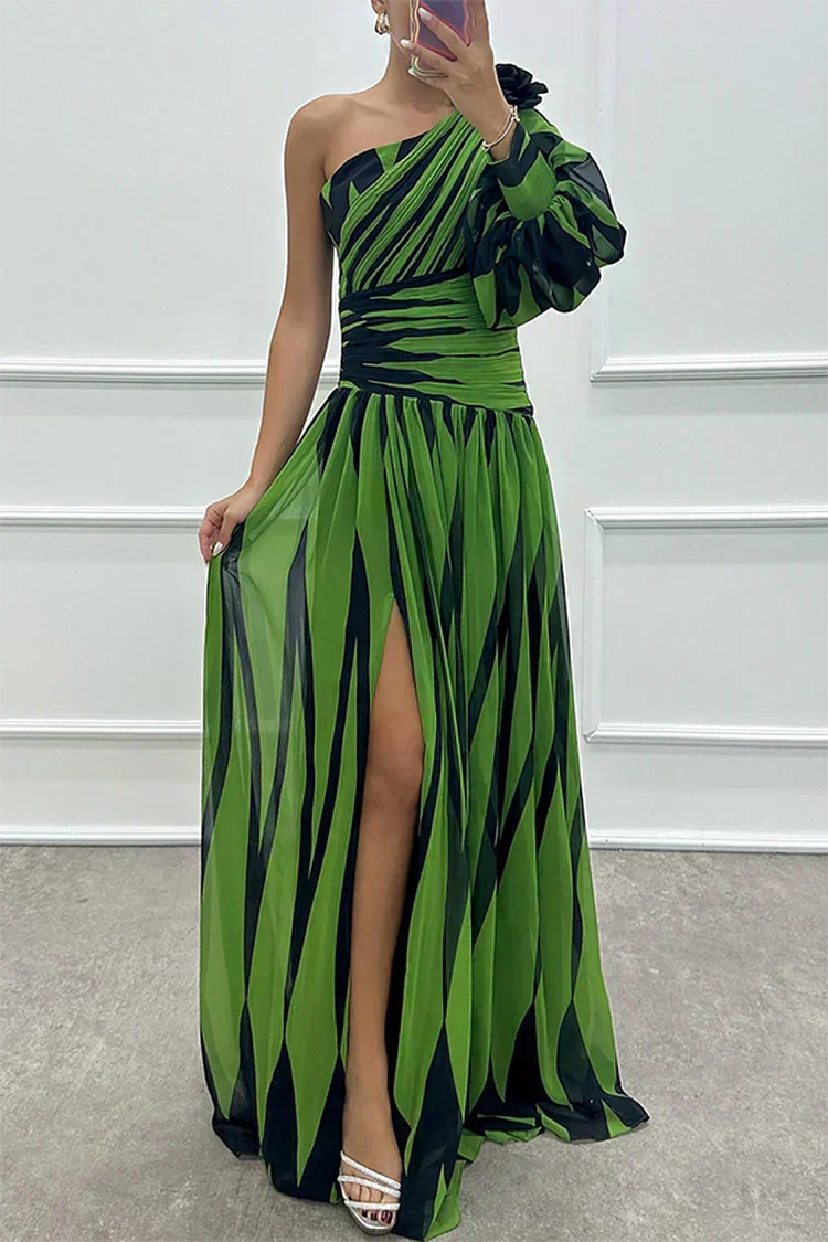 Hazel™ | Vestido Maxi Elegante de Rayas con Un Hombro