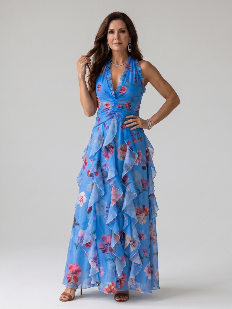 Sage | Vestido Maxi Floral con Cuello Halter