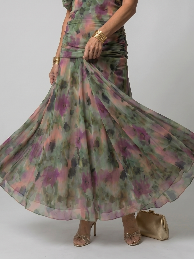 Calen | Vestido Midi Fluido con Hombros Descubiertos