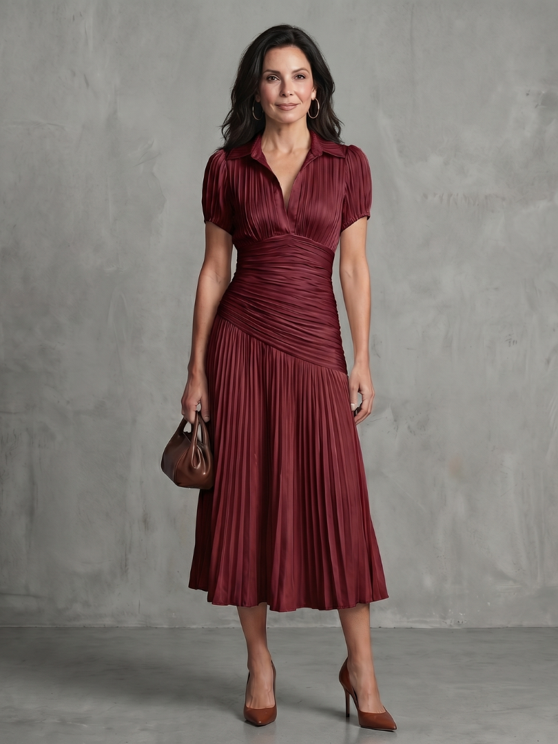 Bianca | Vestido Midi con Cintura Plisada