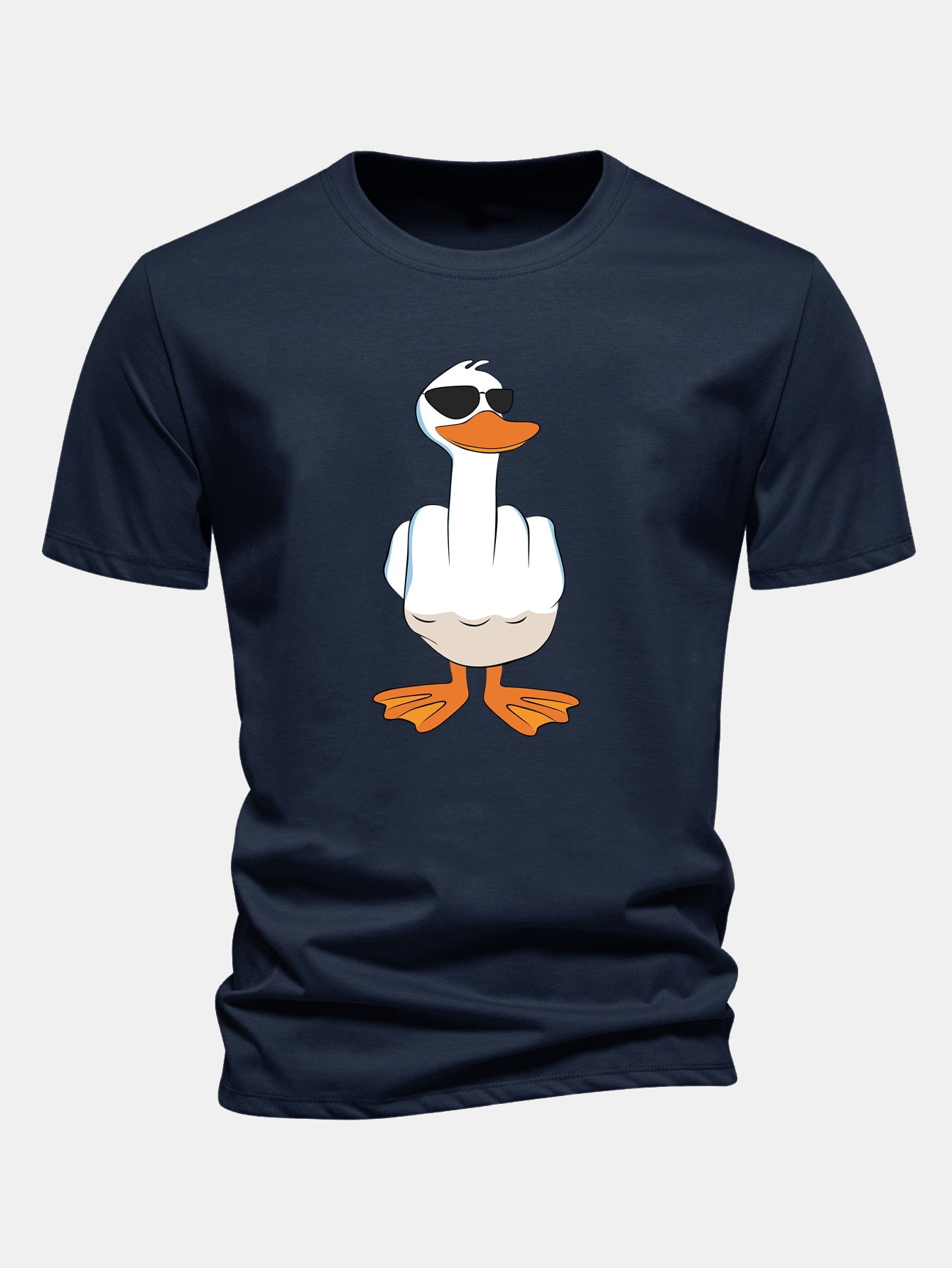 Regular Fit Funny Middle Finger Duck Print Cotton T-Shirt