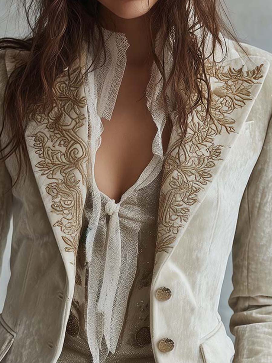 Blazer Sastre Bordado en Marfil para Mujer