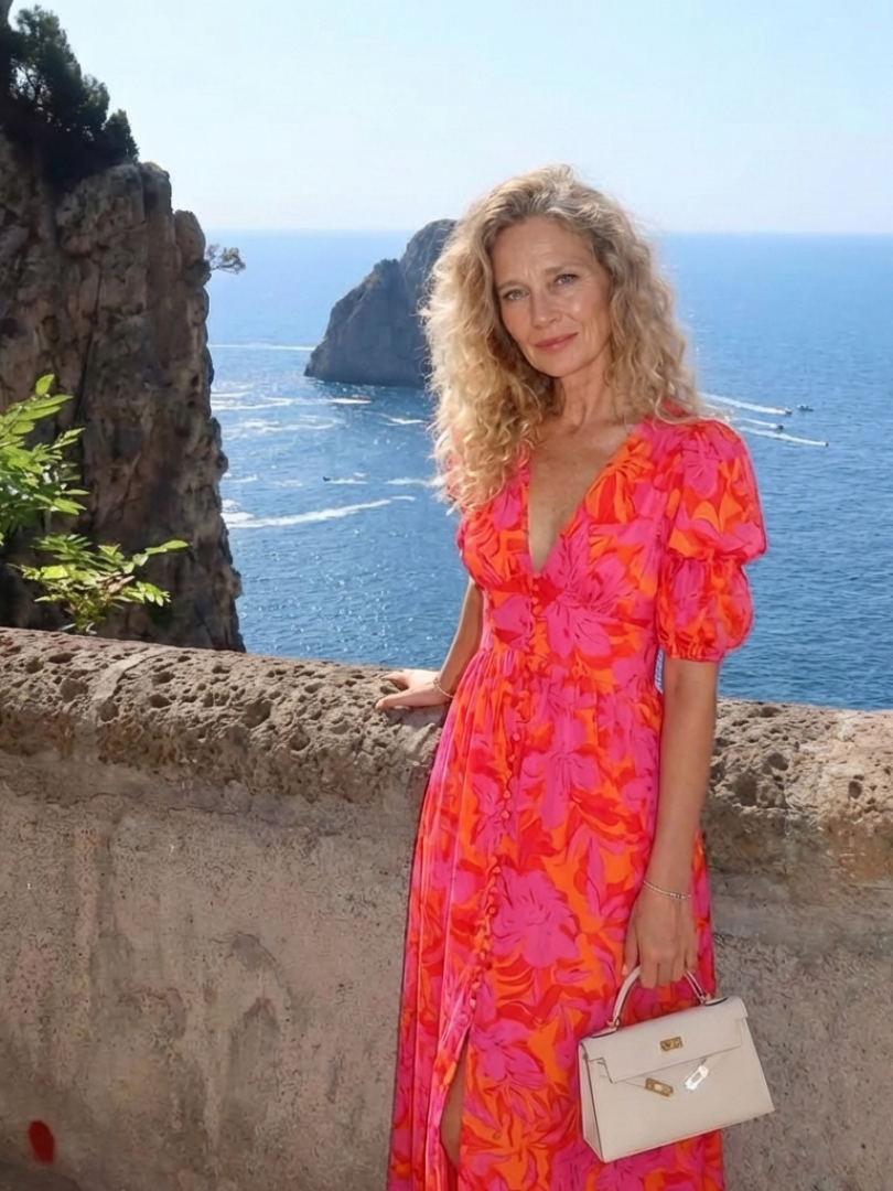 Willow | Vestido Midi Floral de Manga Abullonada y Escote en V