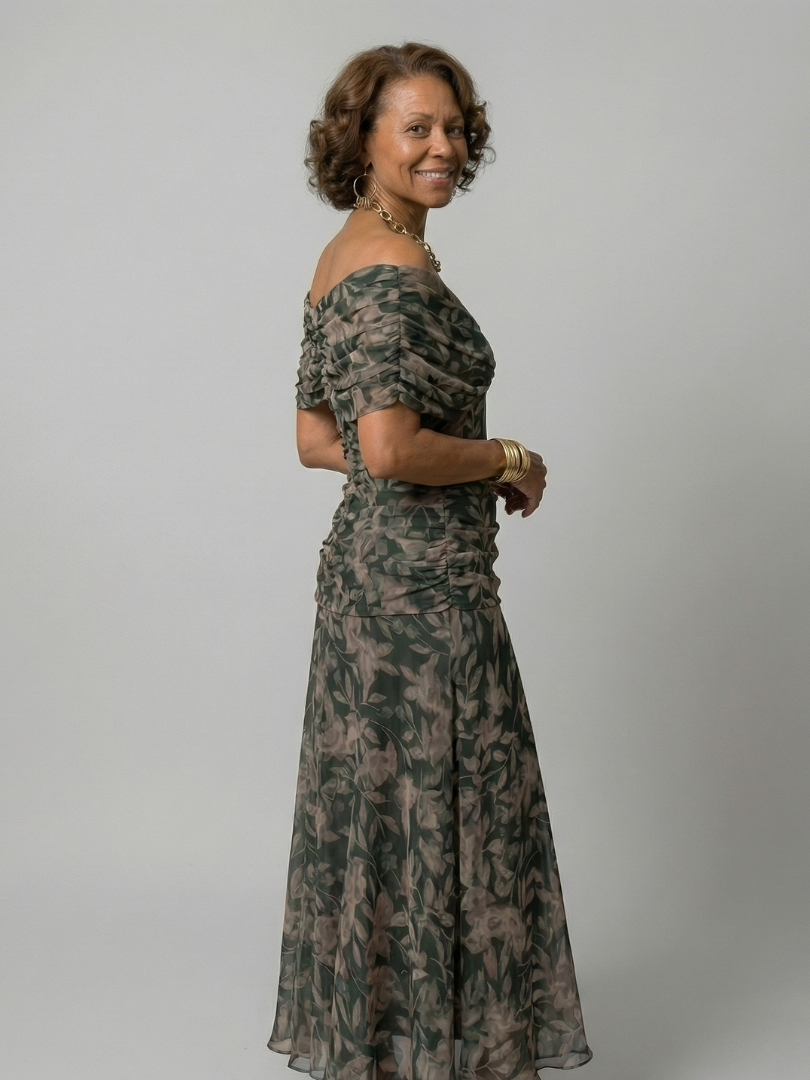 Calen | Vestido Midi Fluido de Hombros Descubiertos