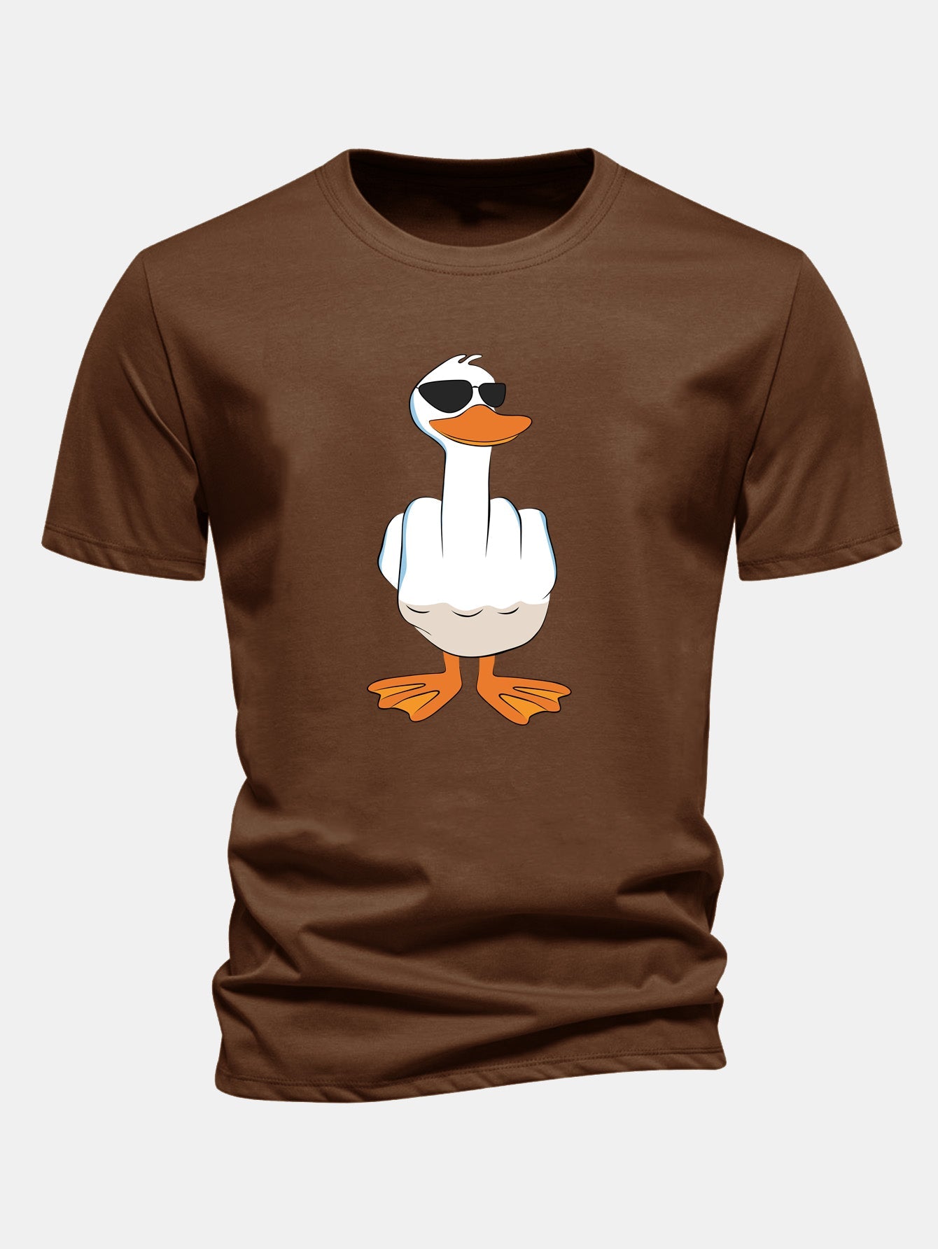 Regular Fit Funny Middle Finger Duck Print Cotton T-Shirt