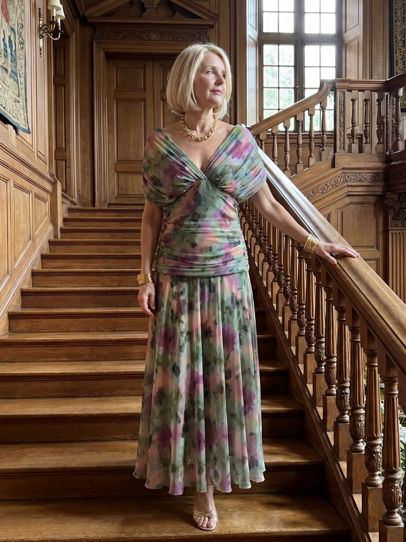Calen | Vestido Midi Fluido con Hombros Descubiertos