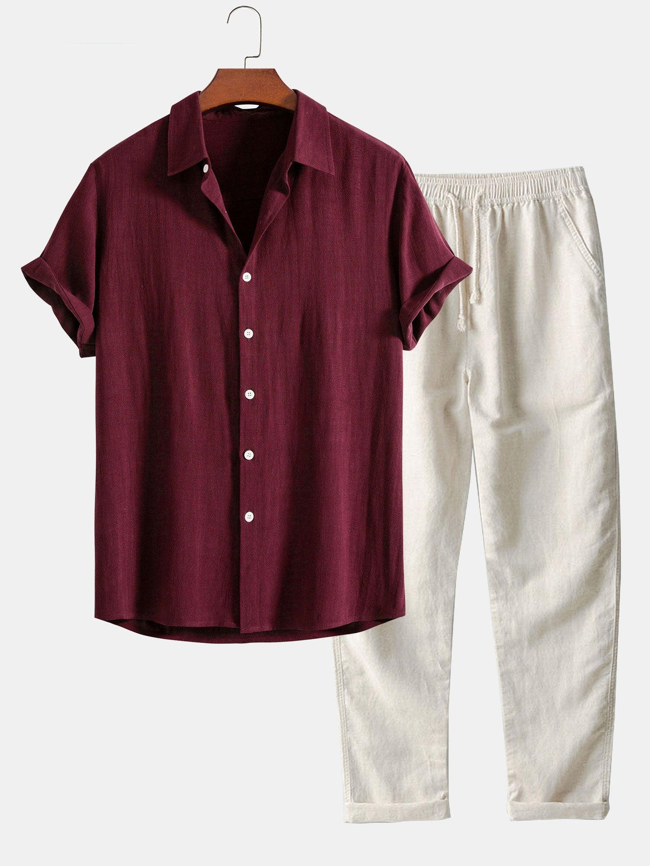 Camisa abotonada de mezcla de lino y rayón y pantalones rectos de lino