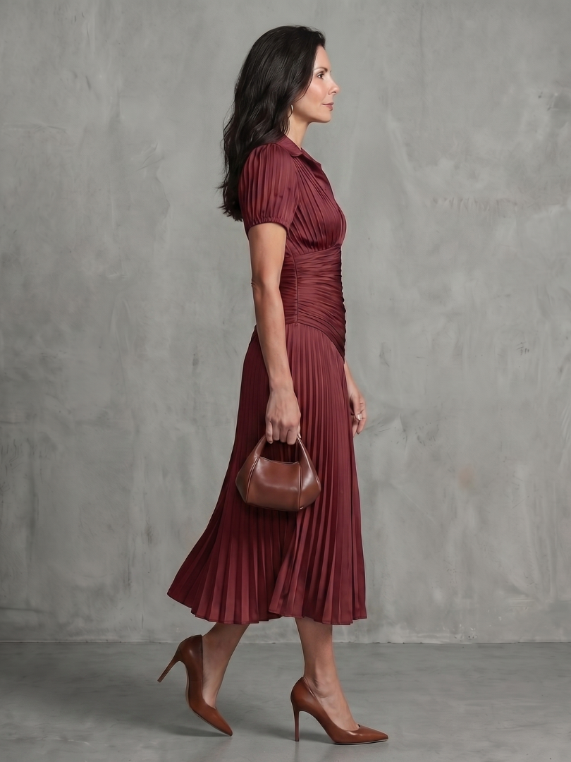 Liliana | Vestido Midi Plisado de Raya Fina