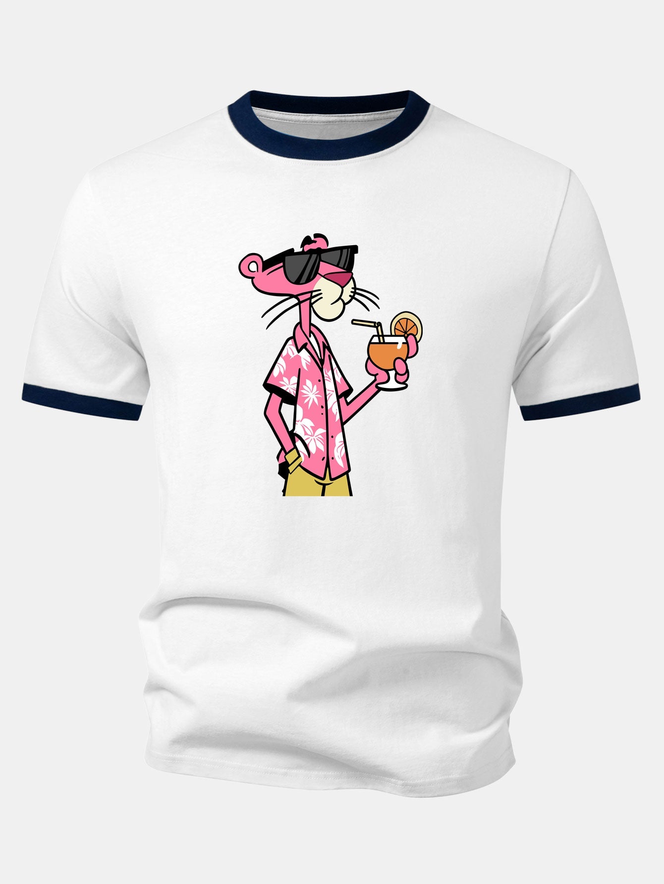 Vacation Pink Panther Print Contrast Ringer T-Shirt