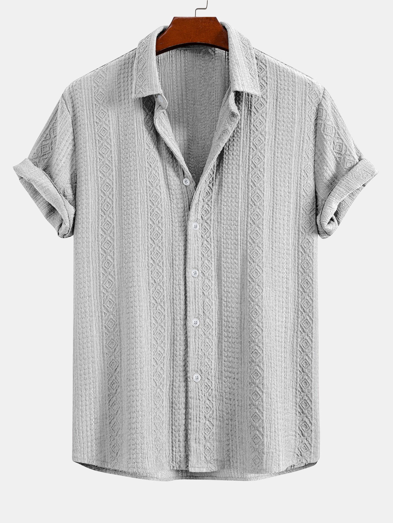Conjunto de camisa de botones con estampado jacquard geométrico y pantalones cortos con cordón de 8"