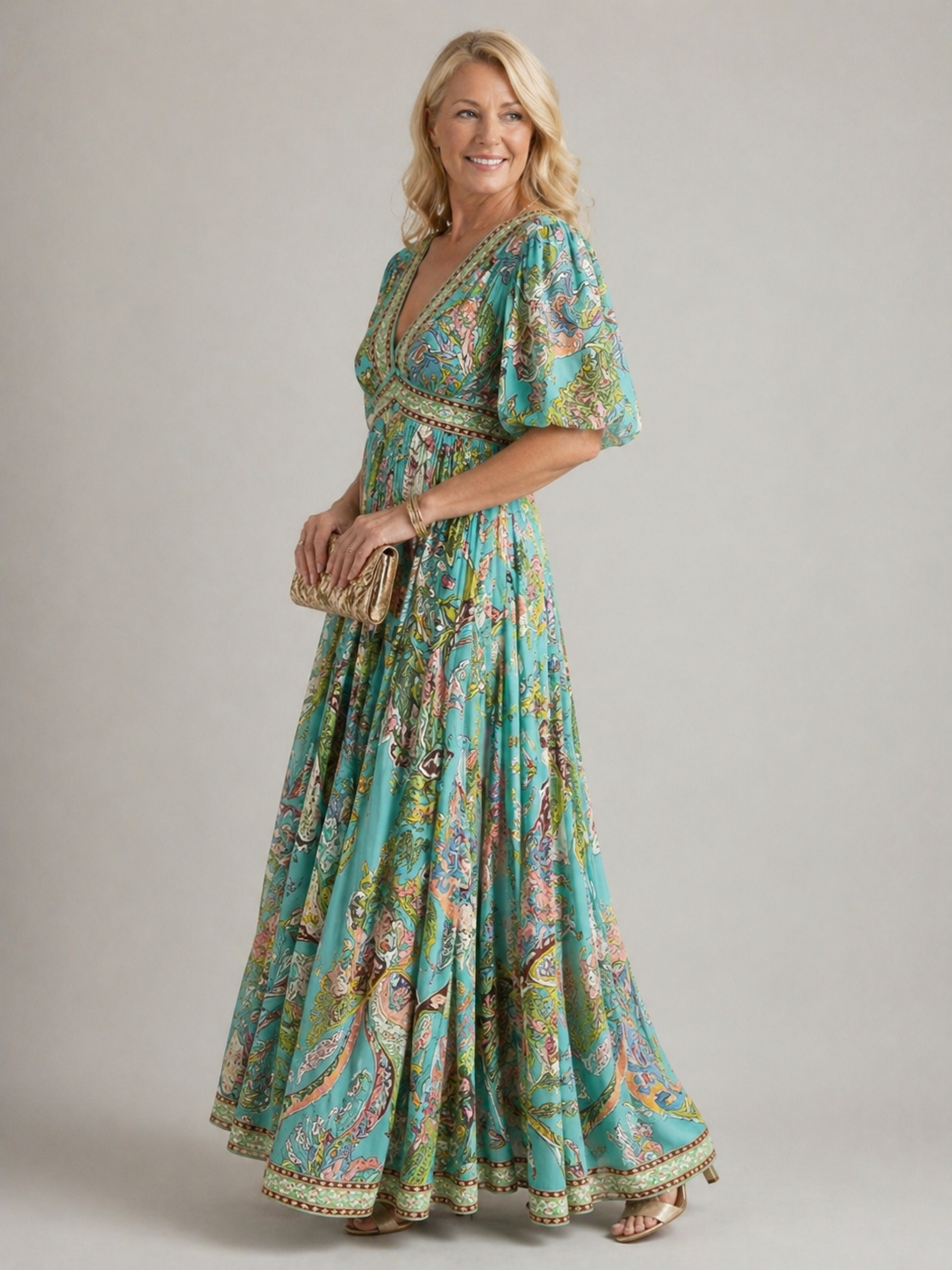 Isabella | Vestido Maxi Fluido con Mangas Abullonadas