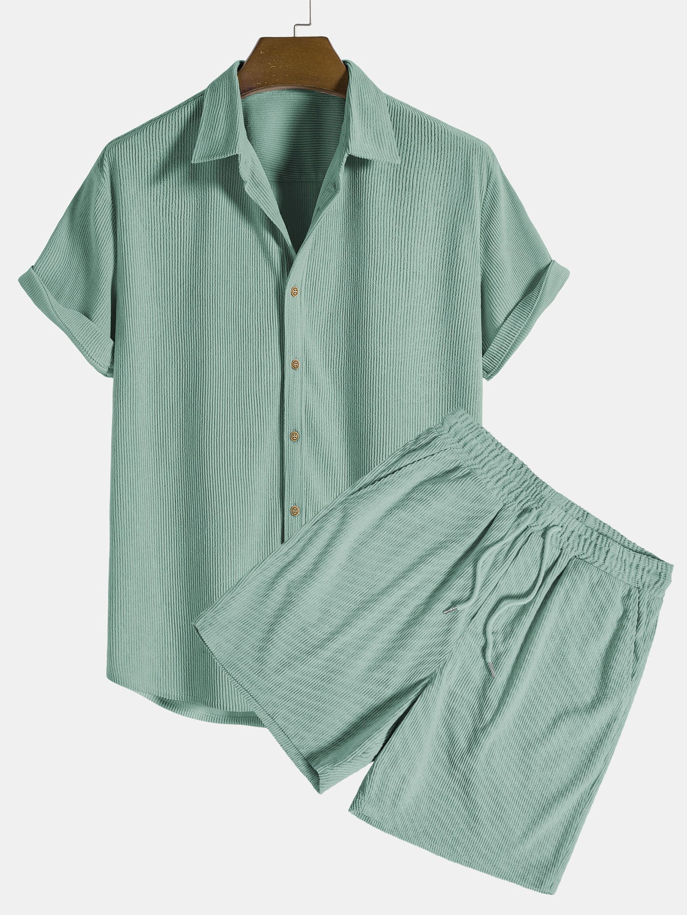 Camisa de pana de manga corta con botones y pantalones corto