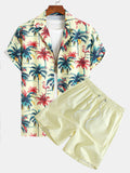 Camisa abotonada y bañador tipo bermuda «Relax Fit Flamingo» con estampado tropical de palmeras