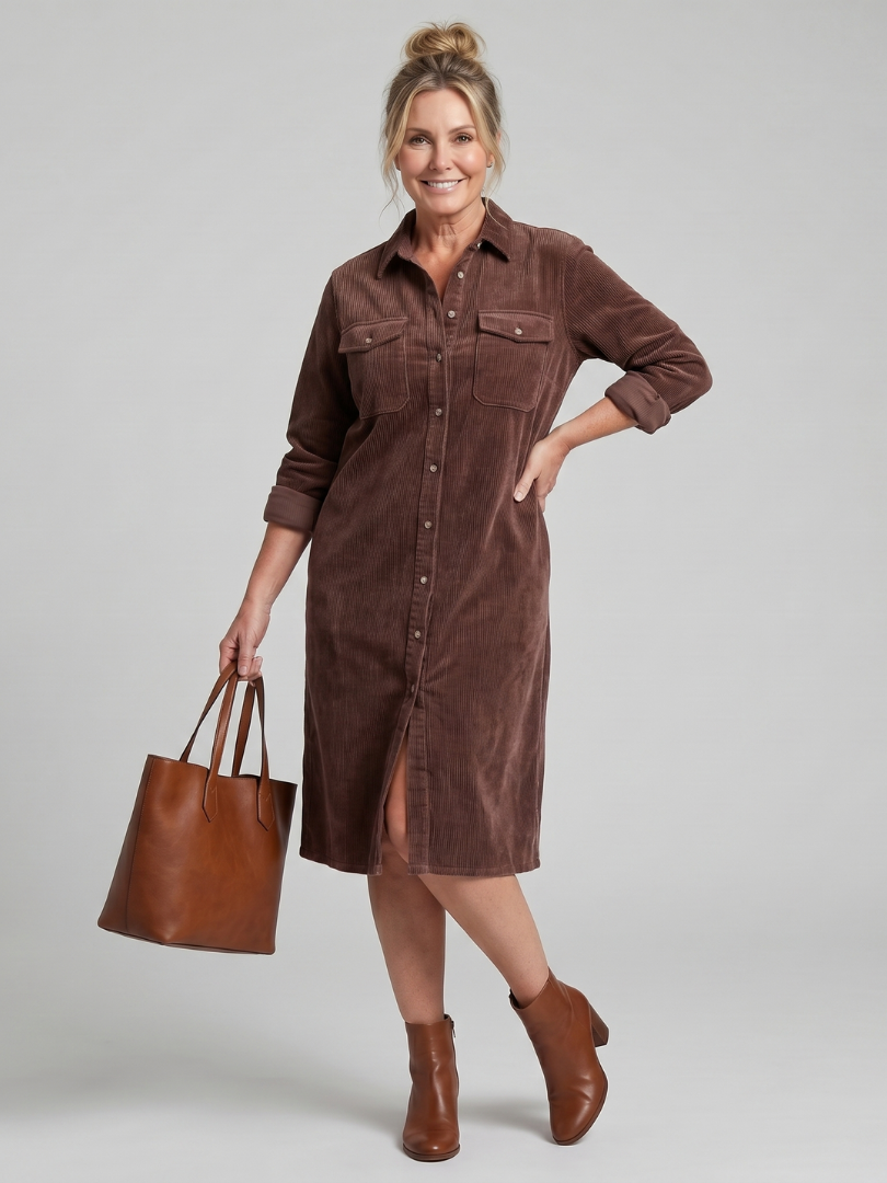 Annabel | Vestido Midi Acanalado con Botonadura