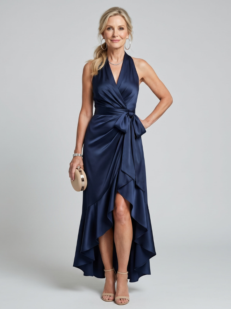 Gloria | Vestido de Noche Fluido Halter Cruzado