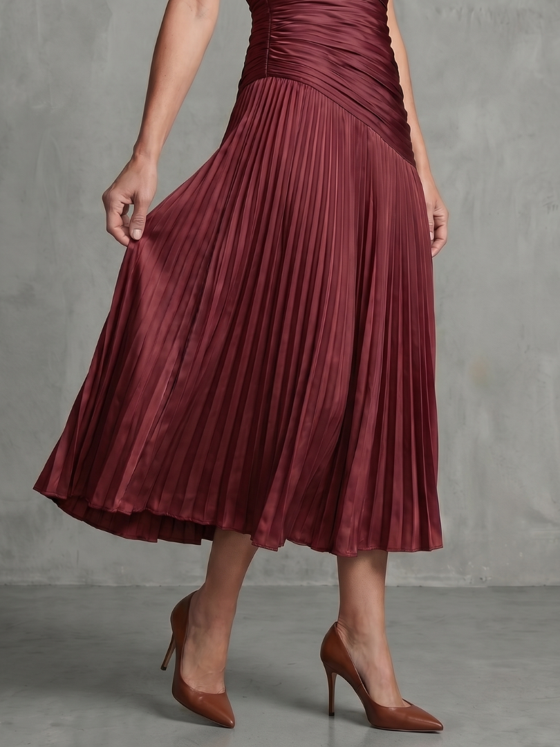 Liliana | Vestido Midi Plisado de Raya Fina