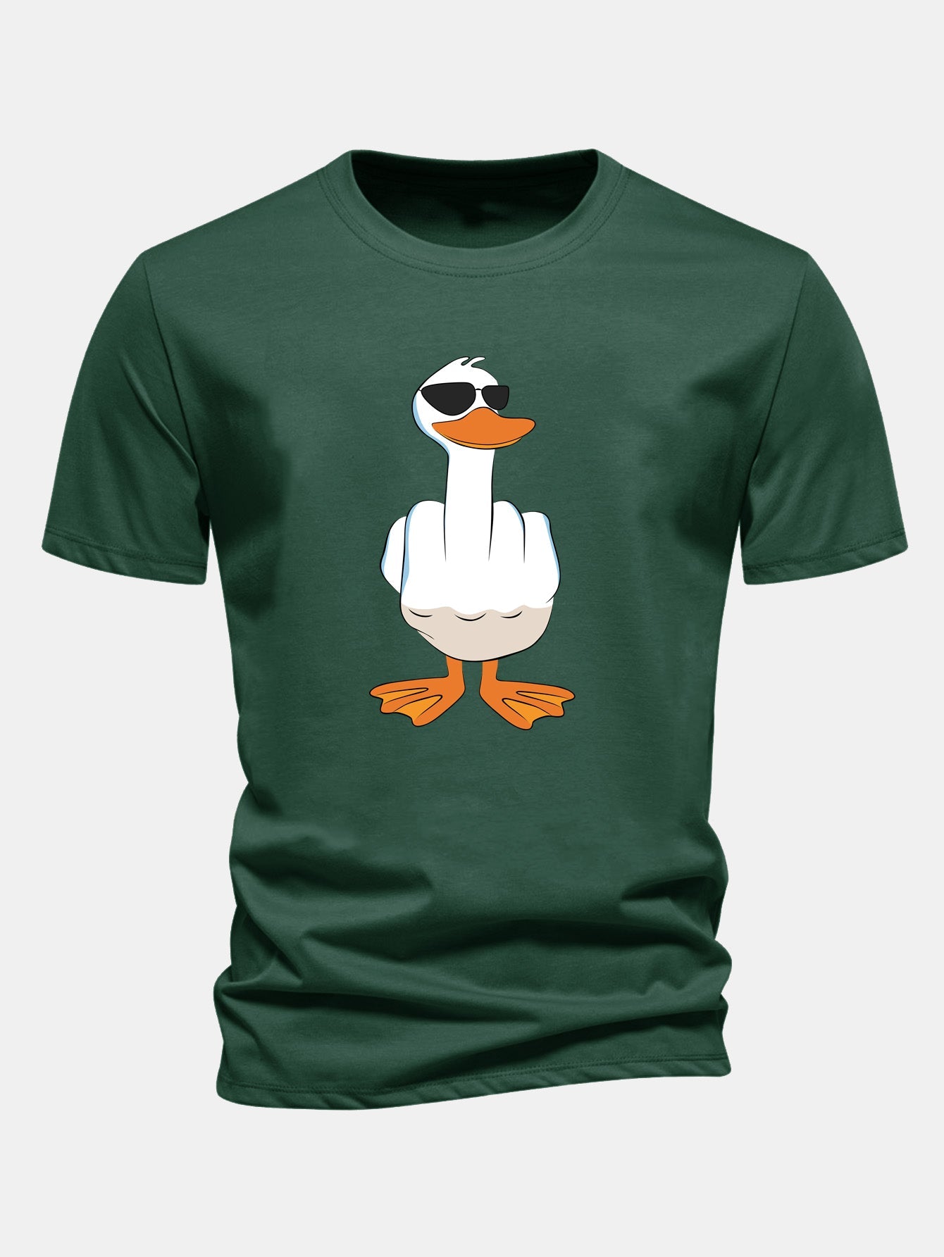 Regular Fit Funny Middle Finger Duck Print Cotton T-Shirt