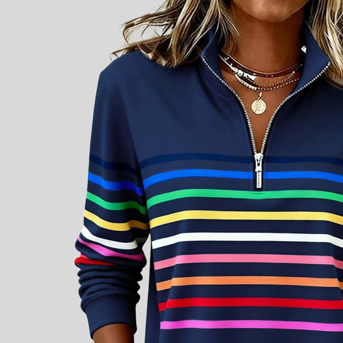 Prismette™ | Sudadera de Rayas de Colores con Media Cremallera
