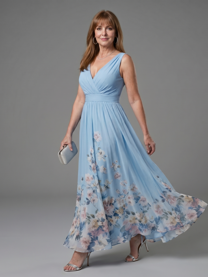 Bethany | Vestido Maxi Sin Mangas con Bajo Floral