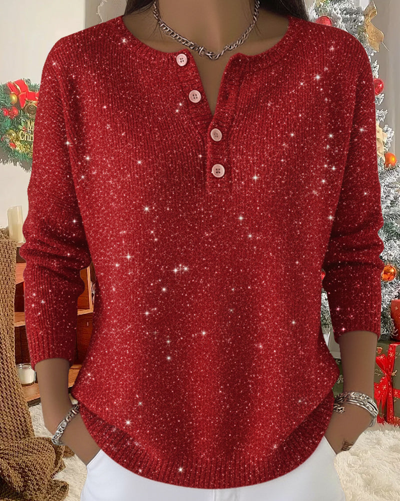 Jersey de punto con botones – Manga larga y cuello redondo