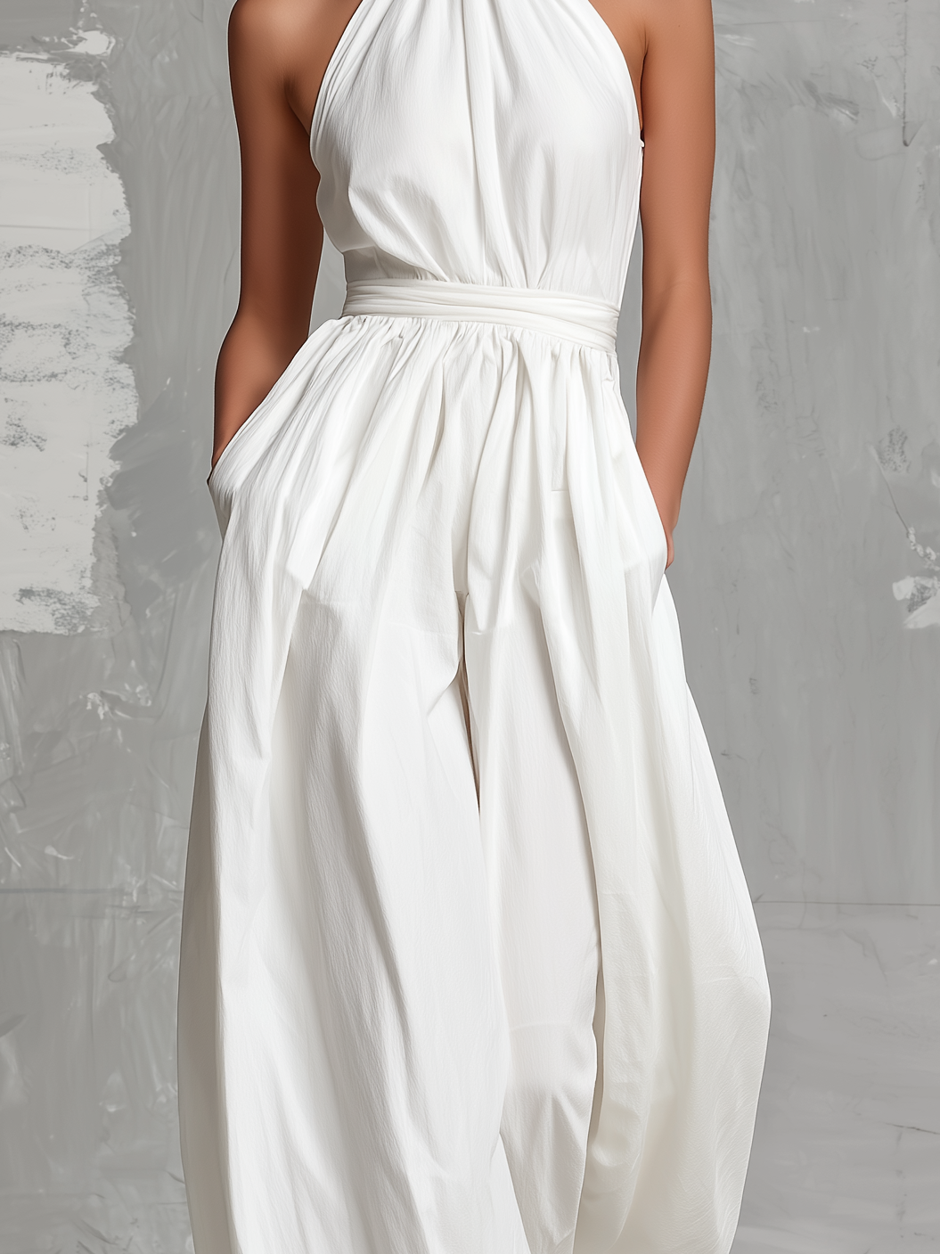 Zoltán | Mono blanco de tejido sin mangas con cuello halter, elegante • S1