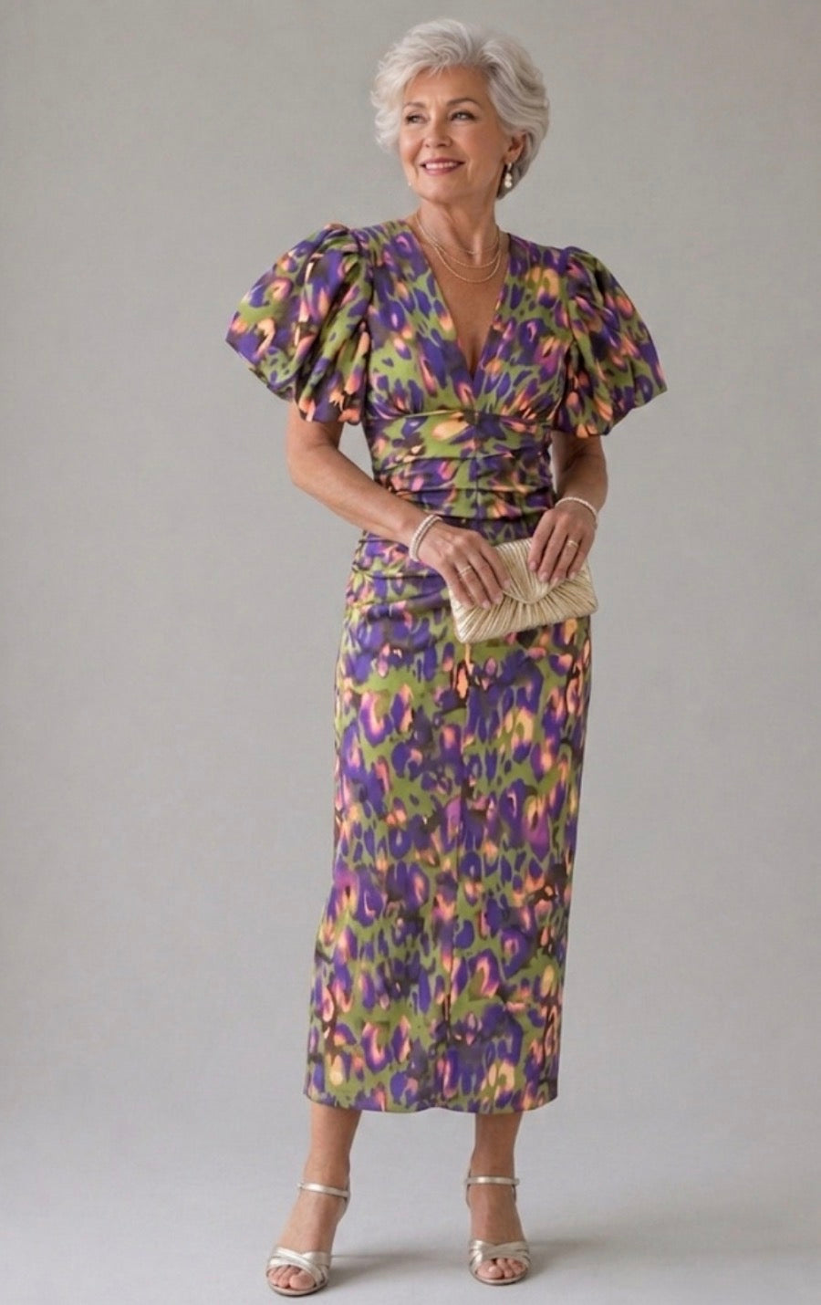 Adriana | Vestido Midi Plisado con Mangas Abullonadas