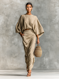 Victoria | Conjunto de lino elegante con falda larga