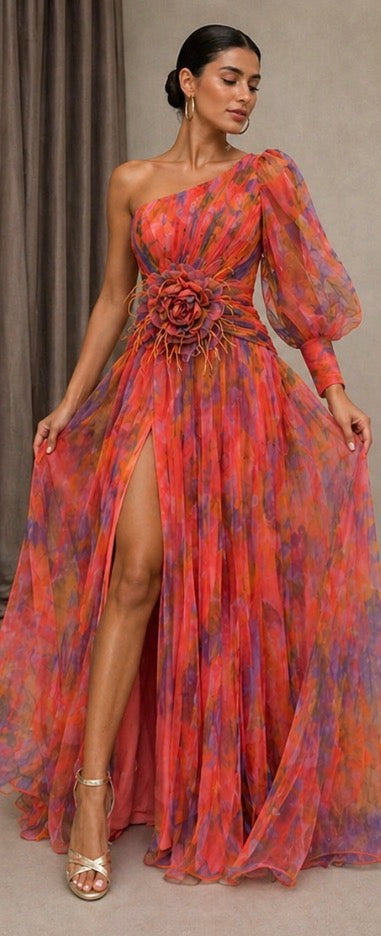 Winona | Vestido de Noche Floral de un Hombro