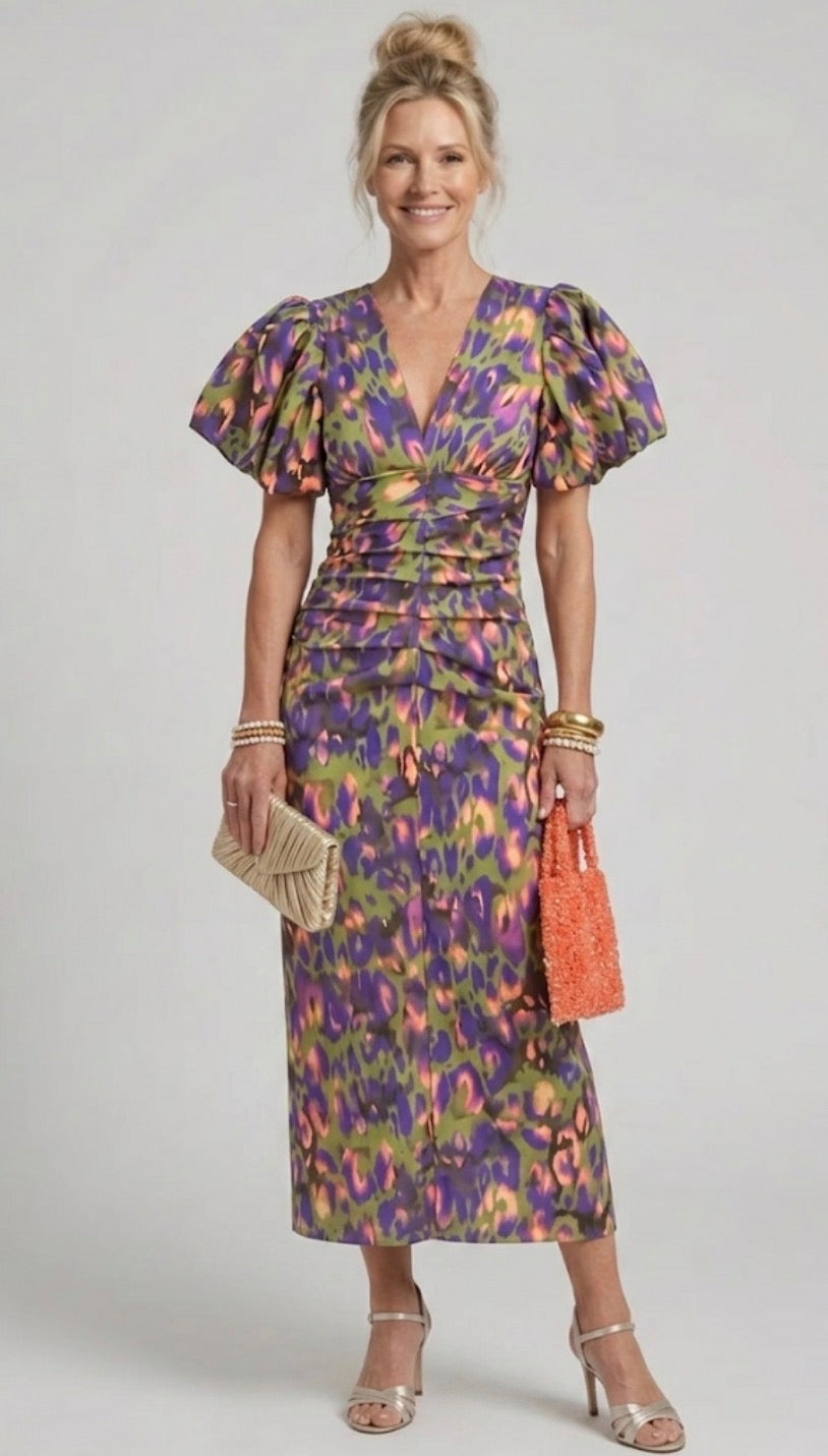 Adele | Vestido Midi de Mangas Abullonadas