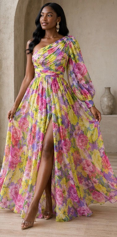 Selah | Vestido Maxi Floral de un Hombro