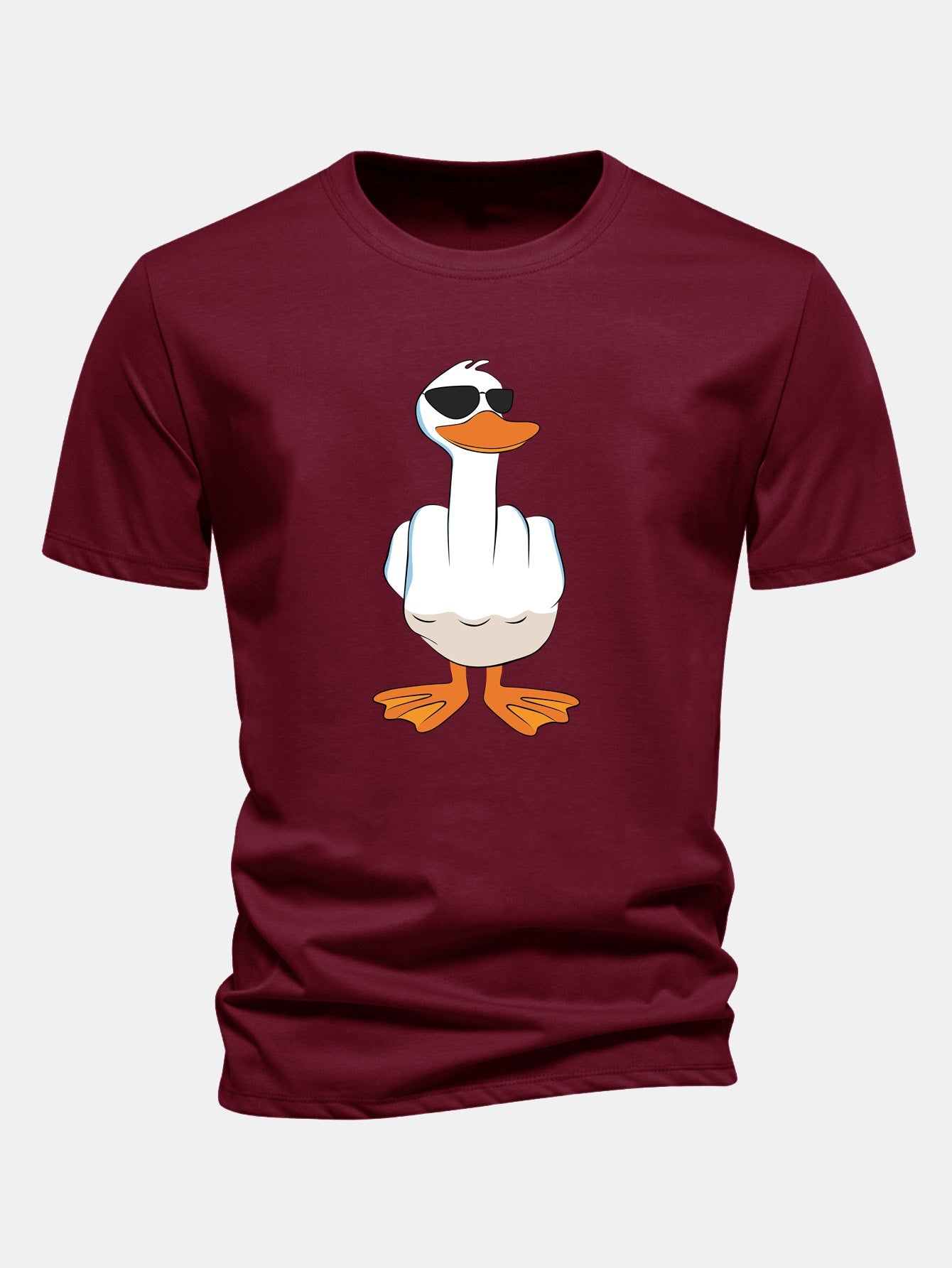 Regular Fit Funny Middle Finger Duck Print Cotton T-Shirt